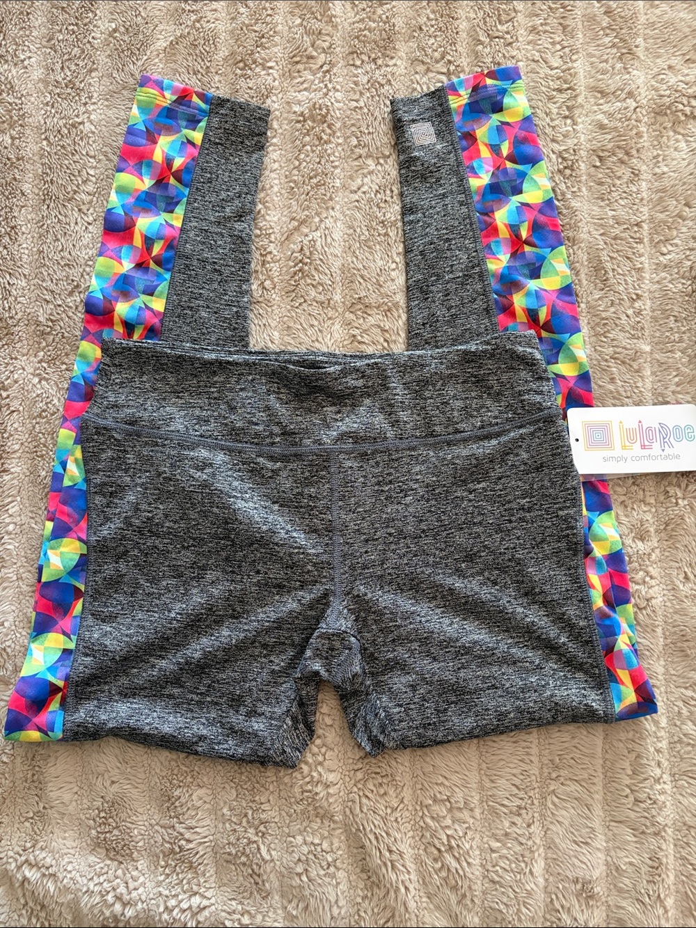 LuLaRoe Gray Girls' Shorts with Multicolor Rainbow Panels